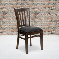 Flash Furniture Hercules Series Walnut Finished Vertical Slat Back Wooden Restaurant Chair with Black Vinyl Seat XU-DGW0008VRT-WAL-BLKV-GG